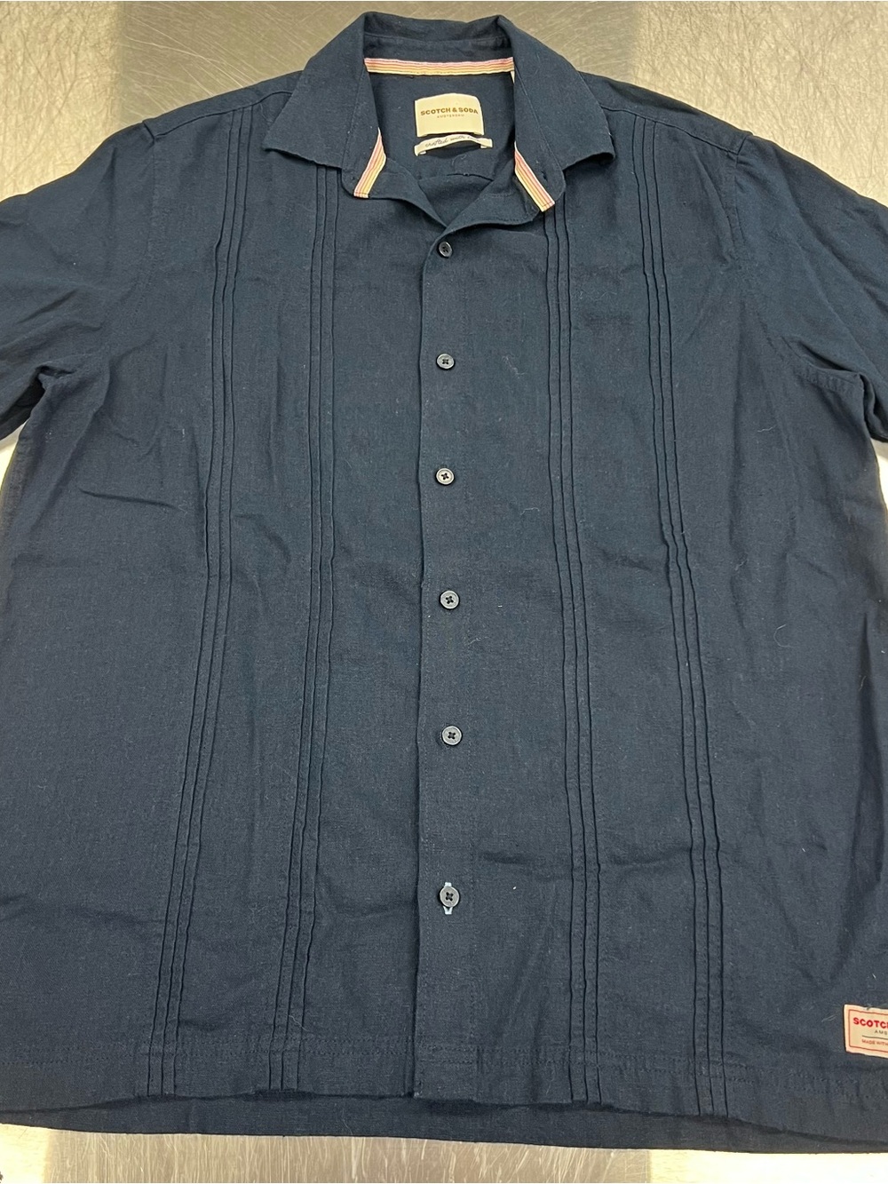 Scotch & Soda Navy Short-Sleeve Pintuck Button-Up